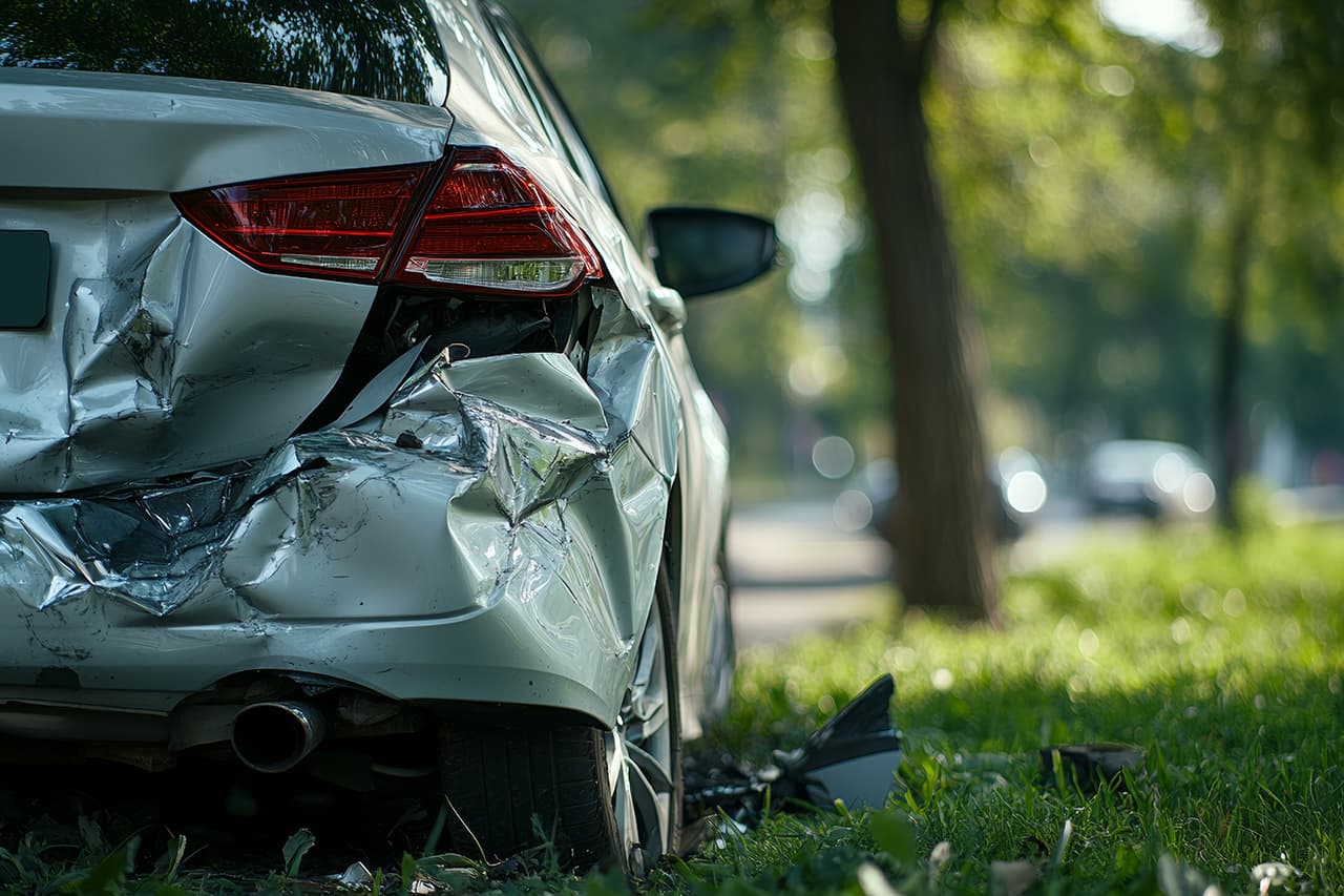 後部が破損している車
